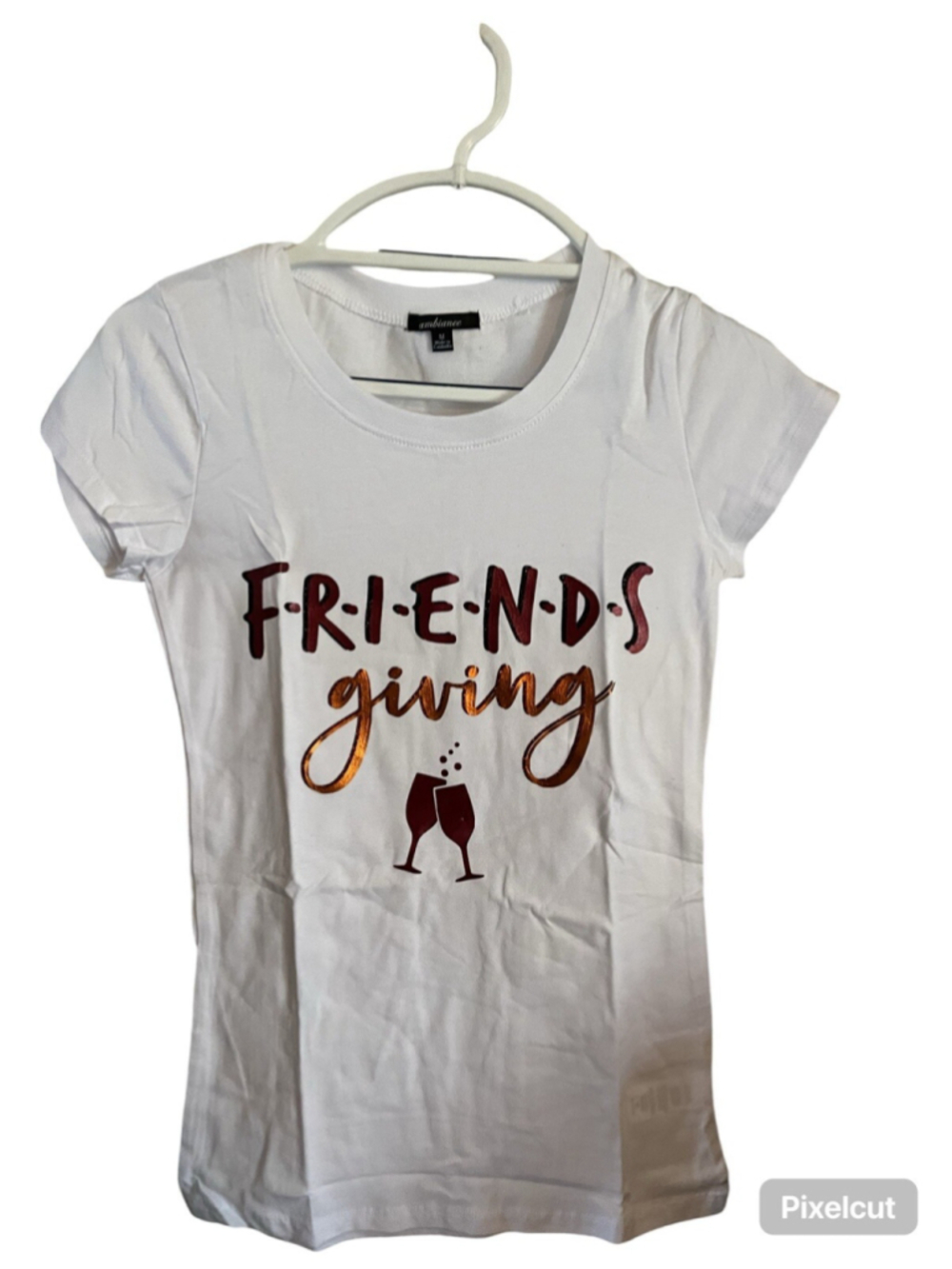 Friends Giving White T Shirt Size M TEEN  Short Sleeve CUTE FOR THANKSGIVING